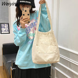 Weiyinxing Bags for Women 2023 New Corduroy Snap Button Shoulder Bag Large Capacity Shopping Bag Vintage Buckle Tote Female Handbags