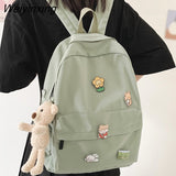 Weiyinxing Student Bear Backpack Kawaii Nylon Women Cute School Bag Girl College Badge Backpack Cartoon Book Female Bag Trendy Fashion