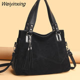 Weiyinxing Quality Women's Soft Suede Surface Leather Shoulder Crossbody Bag 2023 Luxury Tassel Handbag Large Capacity Ladies Tote Sac