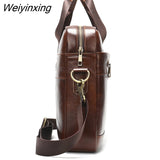 Weiyinxing Real Cowskin Men Computer Business Shoulder Bags Retro Solid Travel Laptop Briefcase High Quality Vintage Leisure Handbags