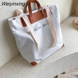 Weiyinxing canvas women handbags designer letters shoulder crossbody bags female large capacity tote leather patchwork shopper bag