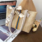 Weiyinxing Capacity Simple Straw Bag New Fashion Woven Women's Tote Shoulder Bag Trendy Striped Buckle Handbags for Women 2023 Summer