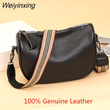 Weiyinxing Half Moon Bag 100% Genuine Leather Luxury Brand Handbag Wide Strap Crossbody Bag Shoulder Bag For Fashion Soft Women Bag