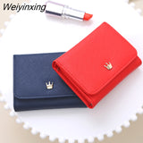 Weiyinxing Crown Women's Wallet 2023 New PU Buckle Short Wallet Student Disassembled Coin Purse Cute Small Fresh Three-fold Wallet