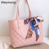 Weiyinxing Women Shoulder Bag Rhombic Embroidery Handbag PU Leather Solid Color Underarm Bag Casual large size Tote bag
