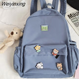 Weiyinxing Student Bear Backpack Kawaii Nylon Women Cute School Bag Girl College Badge Backpack Cartoon Book Female Bag Trendy Fashion