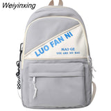 Weiyinxing Letter Printing Women Backpack Men's Large Capacity Waterproof Nylon Travel Bag Cool Schoolbag for Students Book Mochila