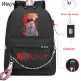 Weiyinxing Revenger Mikey Sano Manjiro Anime School Backpack Teen Girls Backpacks Travel Laptop Chain Backpack W/ Headphone USB Port