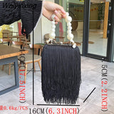 Weiyinxing clutch Bag Purses and handbag luxury Designer Tassel Shoulder Bag Pearl Purse black banquet bag party bag