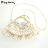 Weiyinxing Hollow Pearls Womens's Handbags Designer Chains Beading Shoulder Crossbody Bags for Women 2023 Party Evening Purse Clutch