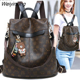 Weiyinxing Soft Girls School Backpack Fashion Panda Prints PU Leather Anti-theft Backpack Luxury Leisure Chic Bookbag Travel Backpack