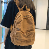 Weiyinxing Solid Color Retro Women Backpack Korean Version Washed Canvas Female Handbag Travel Rucksack Teenage Girl Student Schoolbag