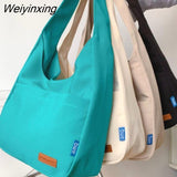 Weiyinxing Ins Solid Color Simple Bag Hand Bag College Student Class Shoulder Bag Large Capacity Tote Bag