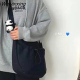 Weiyinxing Solid Color Dumplings Bag Messenger Bag Student Canvas Women Bags Storage Bag Zipper Square Bag Add Cute Pendant