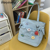 Weiyinxing Kawaii Letter Printing Women Backpack Fashion Cute Girl Two Piece School Bag Set Nylon Waterproof Travel Bag Book Pack Cool