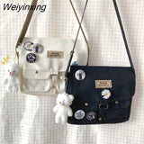 Weiyinxing Women And Men Canvas Bag Messenger Bag Large Capacity Shoulder Bag Women's Bag Metal Buckle Zipper Multiple Pockets Student Bag