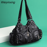 Weiyinxing Multi Pocket Luxury Soft sheepskin Shoulder Bags for Women Large Capacity Shopping Crossbody Hobo Bags European Tote Handbag