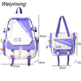 Weiyinxing Kawaii Letter Printing Women Backpack Fashion Waterproof Nylon Set Bag Rucksack Cool Schoolbag for Teen Girls Travel Mochila