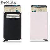 Weiyinxing Smart Wallet Card Holder Metal Thin Slim Men Women Wallets Pop Up Minimalist Wallet Small Black Purse Metal Vallet