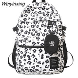 Weiyinxing Cool Lady Leopard School Backpack Women Laptop Nylon Set Bag Girl Cute Travel College Backpack Female Kawaii Trendy Bags