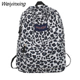 Weiyinxing Leopard Print Backpack Women Funny Animal Design School Bags For Teenage Girls White Printed Kawaii Bags Cute Backpack