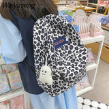 Weiyinxing Leopard Print Backpack Women Funny Animal Design School Bags For Teenage Girls White Printed Kawaii Bags Cute Backpack