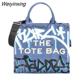 Weiyinxing Designer Graffiti Tote Bags for Women Canvas Chic Fashion Leisure Shoulder Bags Luxury Top-handle Female Handbag