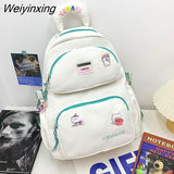 Weiyinxing Double Pocket Women Backpack Female Waterproof Nylon Travel Bag Korean Kawaii Schoolbag for Girl Student Book Mochila