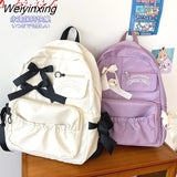 Weiyinxing Women Japanese Sweet Backpack Ladies Cute Hit Color Bow Backpack Large Capacity Travel Mochila College Style Student School Bag