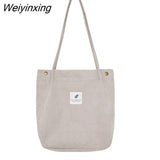 Weiyinxing Capacity Women Corduroy Tote Ladies Casual Shoulder Bag Foldable Reusable Shopping Beach Bag