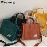 Weiyinxing Women Corduroy Zipper Shoulder Bag Small Cotton Canvas Handbag Casual Tote Female Eco Crossbody Bag Vintage Messenger Bags