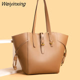 Weiyinxing Genuine Leather Women Handbag Fashion Girls Top-Handle Bucket Bag Soft Cowhide Female Shoulder Bags Women Crossbody Bag Sac