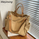 Weiyinxing One Shoulder Crossbody Bags Double Canvas Bag Female Students Pack School Bags High Capacity Women Portable Handbag