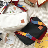 Weiyinxing Canvas Shoulder Bag Big Capacity Women Messenger Bag Female Crossbody Bags Colored Straps Retro Handbag for Student