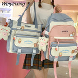 Weiyinxing New High School Girls Backpack Shoulder Bags Multi Pockets Waterproof School Bag Teenage Girls Kawaii Backpack Mochila