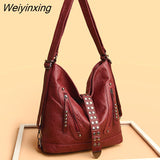 Weiyinxing Women Bag Large Capacity Rivet Leather Crossbody Bag Ladies Tote Sac Designer 3 In 1 Women Backpack Shoulder Bags Women Handbags