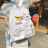 Weiyinxing Solid Color Cute Women Backpack Fashion Multi Pocket Student Bag Canvas School Bag For Teenage Girls White Backpacks Travel