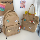 Weiyinxing Kawaii Letter Printing Women Backpack Fashion Cute Girl Two Piece School Bag Set Nylon Waterproof Travel Bag Book Pack Cool