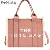 Weiyinxing Suede Luxury Designer Tote Bags for Women Shopping Travel Handbag Winter Plush Shoulder Bags Chic Leisure Crossbody Bag