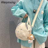 Weiyinxing Cat Nylon Tote Bag Large Capacity Round Cartoon Women's Handbags Shoulder Bags Youth Fashion Sling Messenger Bag Purses