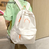 Weiyinxing Fashion Letter Printing Women Backpack Female Solid Color Nylon Travel Bag Kawaii Girl Simple Schoolbag Student School Bag