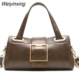 Weiyinxing Layers High Quality Oil Wax Leather Handbag Luxury Designer Women Shoulder Crossbody Bag Solid Color Female Messenger Tote Sac