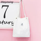 Weiyinxing Women Corduroy Shoulder Bag Reusable Shopping Bags Casual Tote 2023 New Soft Female Handbag Hot sale Canvas Large Size Pocket