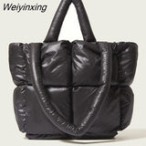 Weiyinxing Large Tote Padded Handbags Designer Quilted Women Shoulder Bags Luxury Nylon Down Cotton Crossbody Bag Winter Purse 2023