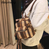 Weiyinxing Winter Plaid Nylon Women Backpack New Korean Students Small Schoolbag Campus Stripe Style Fashion Girls Travel Bags