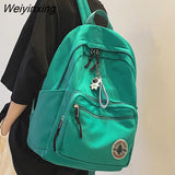 Weiyinxing Solid Color Fashion School Bag College Student Women Backpack Trendy Travel Lady Laptop Cute Backpack Green New Female Bag