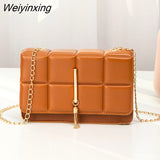 Weiyinxing New PU Leather Shoulder Bags for Women Lingge Chain Rhomboid Crossbody Bags Casual Trend Handbags Mini Phone Bag