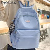 Weiyinxing Trendy Women Solid Color College Backpack Girl Leisure Nylon School Bag New Lady Cute Laptop Fashion Female Travel Book Bag