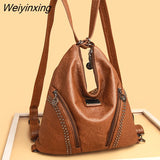 Weiyinxing Women Luxury Brand Shoulder Bag Rivet Soft Leather Handbag Multifunction Backpack Large Capacity Ladies Messenger Bag Sac a Main