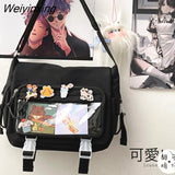 Weiyinxing Capacity Student Solid Color Canvas Bag For Female Women One Shoulder Bag Messenger Bag Add Cute Pendant Nylon School Bag